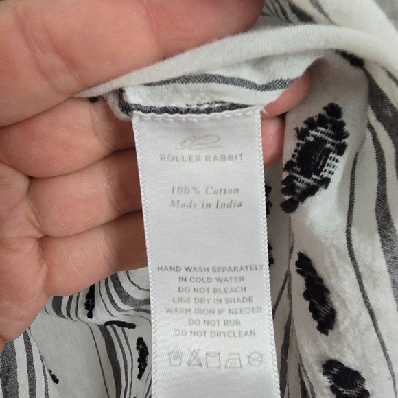 Roller Rabbit Top Womens S Gray White Tunic Tassel Long Sleeve Cotton Beach READ - Picture 5 of 15